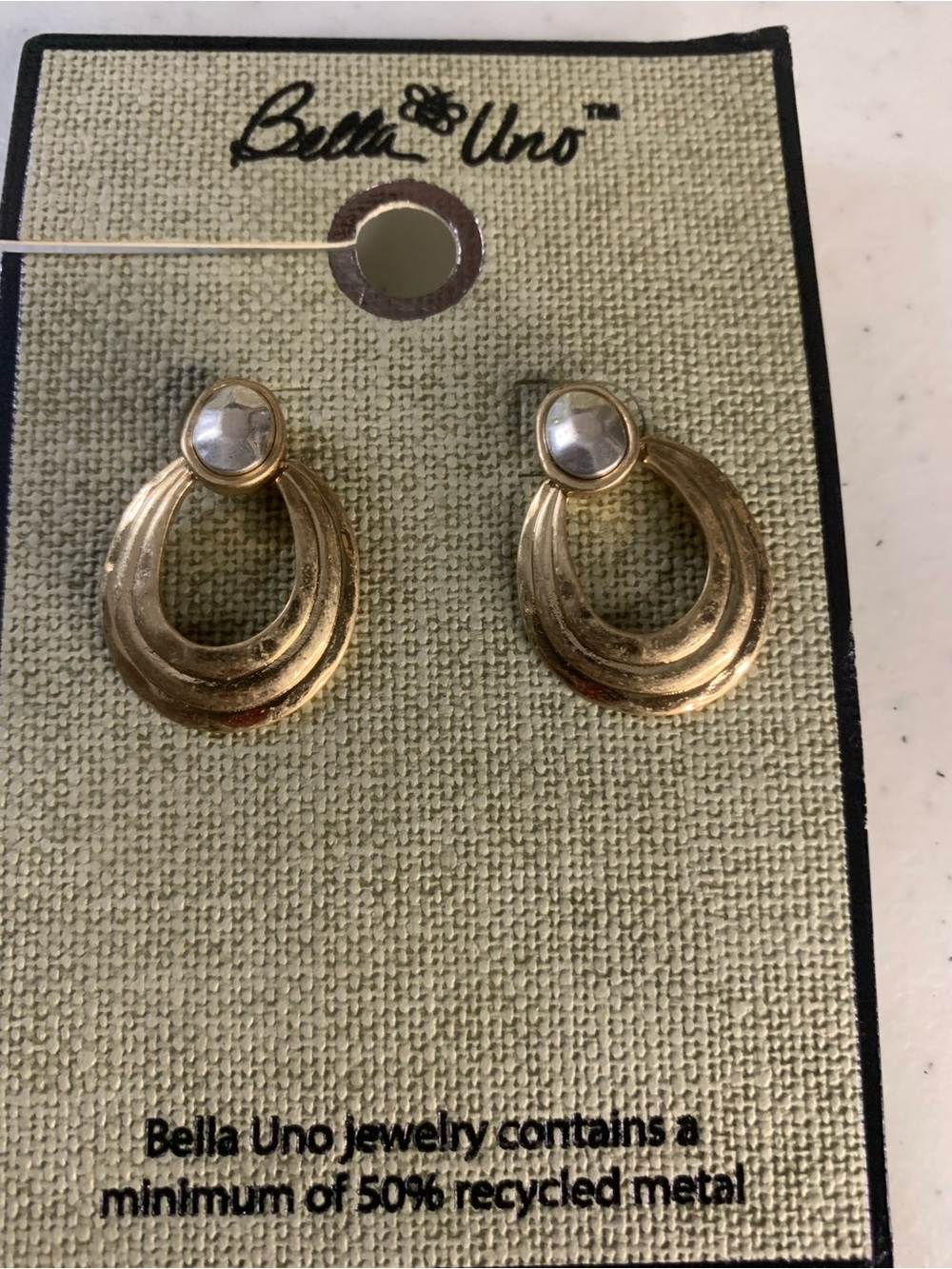 Gold-Tone Hoop Drop Earrings with Clear Studs